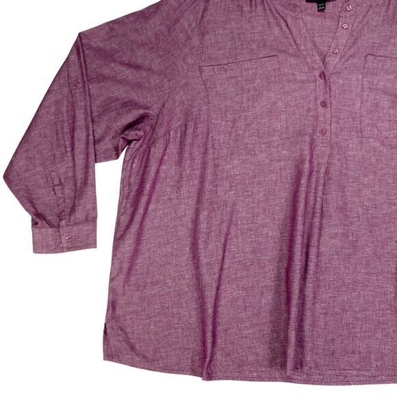 Lane Bryant Linen Blouse Womens Sz 26/28 Burgundy Summer Breathable Casual Chic - Picture 3 of 16